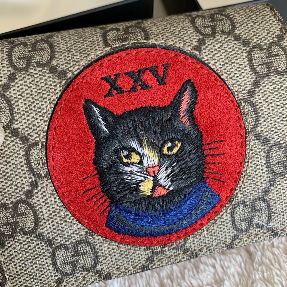NWT Authentic Gucci Embroidery Cat Mini Wallet - Picture 7 of 8